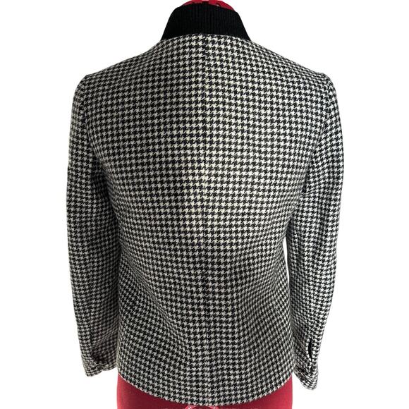 J.Crew Size XXS 100% Wool Classic Houndstooth Bomber Blazer Jacket Black White - Picture 3 of 8